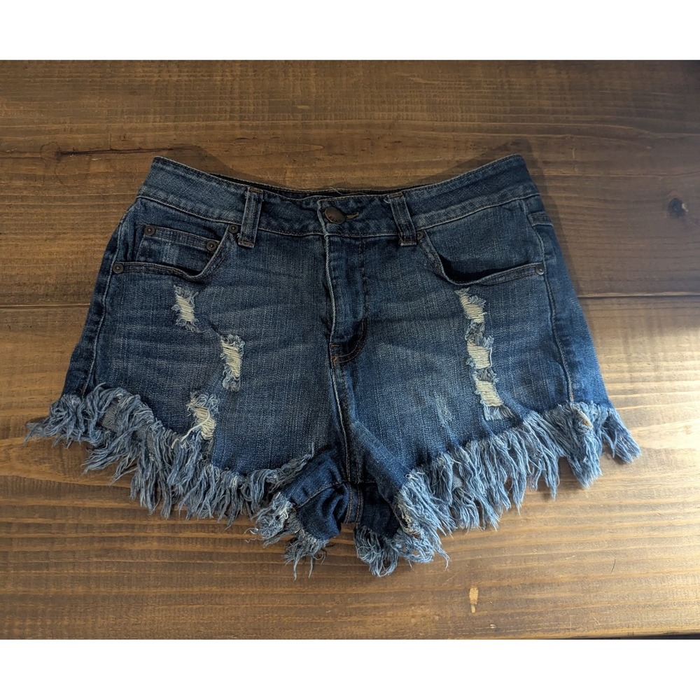 ELAN Denim Shorts Women Medium Mid Waisted Booty Shorts Festival Cut Off